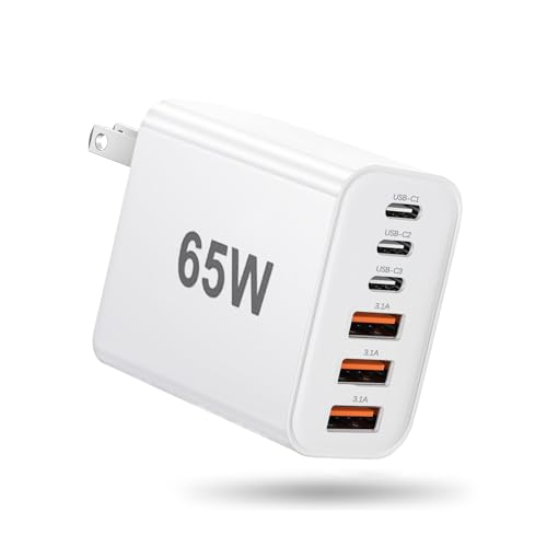 65W USB C Charger Block,6-Port iPhone Charger Fast Charging,Multiport PD 3.0 Type C Chargers Brick QC Power Charger Adapter for iPhone 17/16/15/14/13/12 Pro Max,iPad,iPod,AirPods Pro,Samsung S26 S25