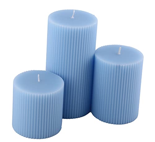 Image of Floryn Decor Premium Ribbed Paraffin Wax Scented Pillar Candles Size- Full 3by3, 3by4 & 3by6 inches (Ocean Breeze) - Set of 3