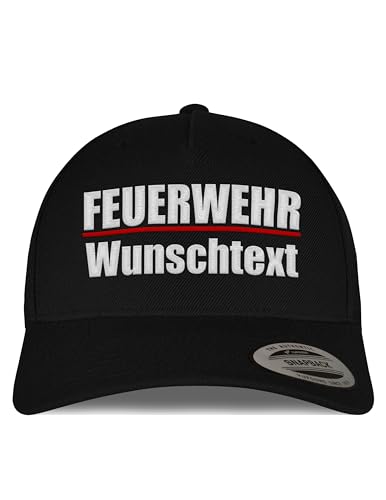 tshirtladen Snapback Cap FEUERWEHR Wunschtext Schwarz – personalisierte Basecap individuell bestickt mit eigenem Text, größenverstellbar, Accessoire für Männer Frauen Feuerwehr Verein Einsatz Freizeit