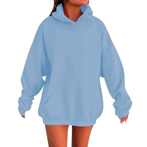Kids Pullover Hoodies Plain Cute Hoodie Sweatshirts Oversized Thin Lightweight School Tops (Sky Blue, 11-12 Years)2