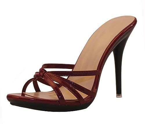Hanfike Sandalias de tacón alto para mujer Stiletto Dressy Sexy Mules, Borgoña, 38 EU