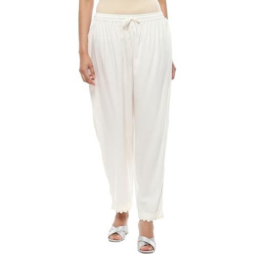 White Viscose Solid Straight Fit Palazzo for Women