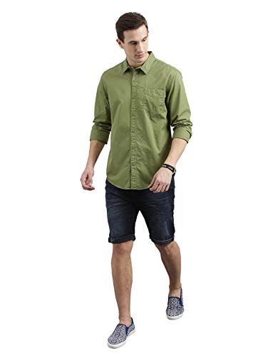 Image of Breakbounce Men's Solid Slim fit Casual Shirt (SH1205 Green M)