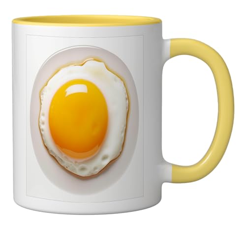 Taza de cerámica 11 oz amarillo y blanco diseño huevo frito miniatura 2