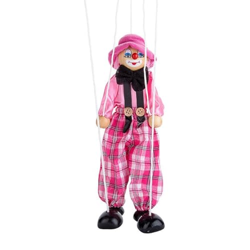Sarini Marioneta de hilo de payaso, marioneta de mano de madera, juguete narrativo para regalar (rosa)