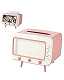 SGVAHY Tissue Box Holder Retro TV Tissue Box Cover Cute and Practical Cell Phone Holder Tampon Holder for Bathroom, Kitchen, Bedroom Dressers, Desks and Tables, Night Stands, Creative Gift (TV Pink)