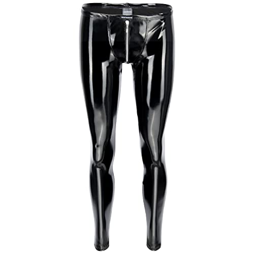 Vantissimo Herren Leder Leggings mit Reissverschluss Made in Germany Lack-Latex-Optik Hochglanz Kunstleder Hose, Zipped Meggings Lederhose (as3, Alpha, m, Regular, Regular, Schwarz, M, Regulär) Cover