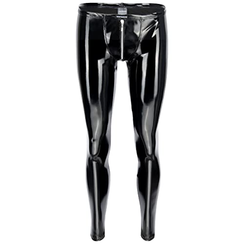 Vantissimo Men's Leather Leggings with Zip Made in Germany Patent Latex Look High Gloss Faux Leather Trousers Zipped Meggings Leather Trousers, black, L