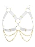 ChiaoLezhee Sexy Body Chain Bra Bras Rave Outfit Outfits Going Out Concert Belt for Women Fashion Strappy BDSM Lingerie Outfit Dominatrice Outfits Exotic One Piece Sets Set Sheer White One Size