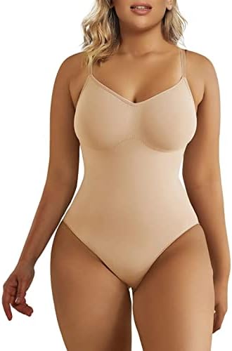 SHAPERX Bodysuit for Women Tummy Control Shapewear Seamless Sculpting Thong Body Shaper Tank Top,SZ5215-Beige-L/XL