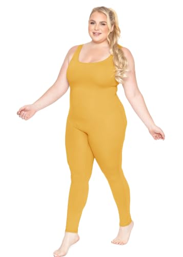 Image of STRETCH IS COMFORT Womens Plus Size Tank Unitard Athletic Rompers For Women | 95% cotton 5% spandex, round neckline, sleeveless straps, U-back, seamless front, one piece outfits for women, workout romper