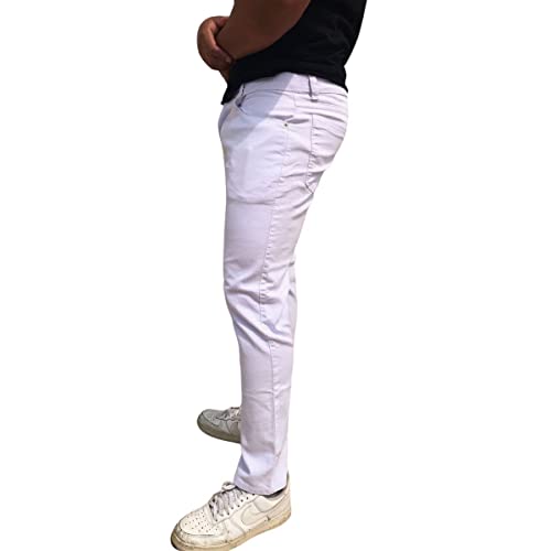 Calça Jeans Masculina Slim Skinny Com Elastano Lycra Cor:Branco;Tamanho:44