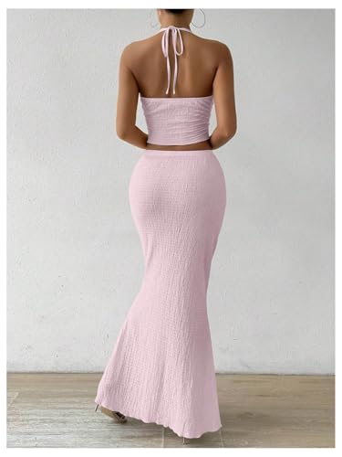 Image of SOLY HUX Women's Two Piece Outfits Twist Front Halter Cami Tops and Skirt Summer Set