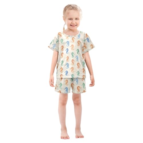Seahorse Colorful Patterns Summer Cute Pajama Sets, Short Sets for Daily Wears and Sleep Wears3