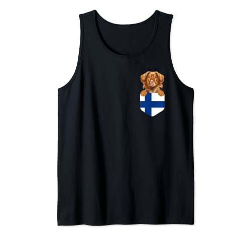Finland Flag Duck Tolling Retrievers Dog In Pocket Tank Top, Black
