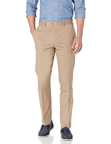Bensol Men's Flat Front Stretch Cotton Khaki Pant, 34W X 32L