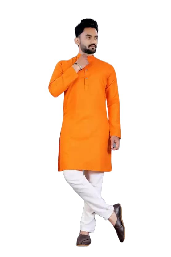 Image of weltpocket Men's Cotton Blend Solid Straight Kurta Pyjama