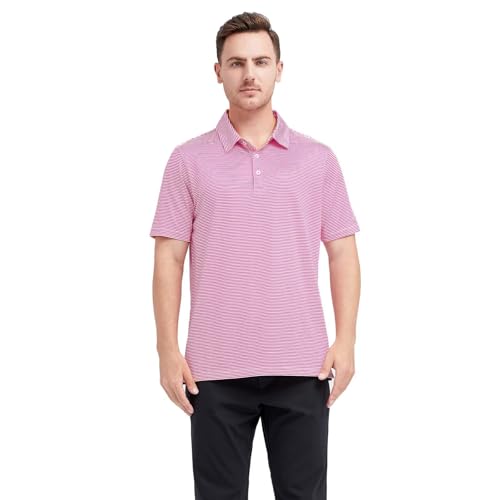 Image of Men's Golf Polo Shirts Short Sleeve Striped Performance Moisture Wicking Dry Fit Golf Shirts for Men