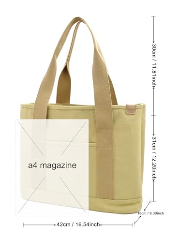 Image of TeeYee 16oz Canvas Tote Bag Casual Multi pockets Handbags Large Capacity Shopping Shoulder Bag with Pocket Bags Work Purses