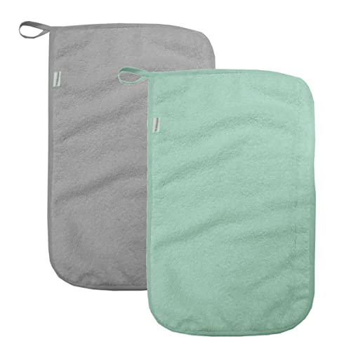 MIMUSELINA Packs Mini Toallas bebé. Toalla con Gancho Colgador. Toalla culito, Manos y Cara bebé. Toalla pequeña de guardería para niños. Rizo algodón Absorbente gramaje 450 gr. (Menta/Gris) Cover