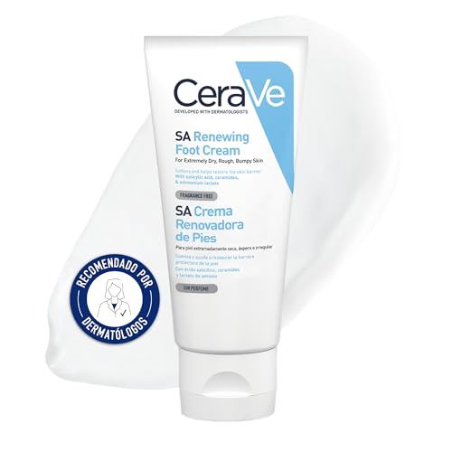 CeraVe SA Crema de Pies Renovadora, Para Pies Extremadamente Secos, Ásperos e Irritados, Exfolia e Hidrata Intensamente, Con Ácido Salicílico, 3 Ceramidas Esenciales y Lactato de Amonio, 88ml