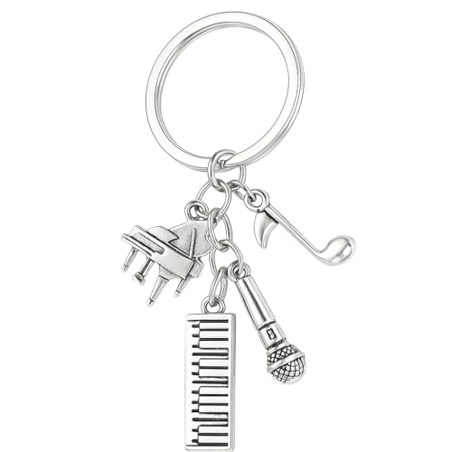 Porte-Clés Musique – Porte-Cléf Piano et Charme de Sac pour Femmes avec Piano, Microphone et Pendentifs Note de Musique, Cadeaux de Porte-Clé Cool pour...