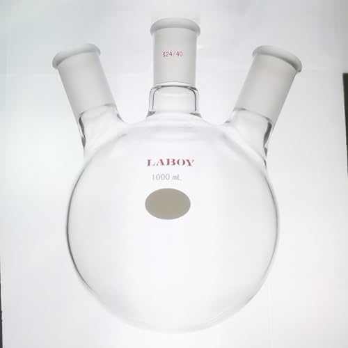 Laboy Glass 1000mL 3 Neck Round Bottom Boiling Flask with 24/40 Center & Side Joints Angled Distilling Receiving Reflux Flask Multi Neck Distillation Apparatus Organic Chemistry Lab Glassware