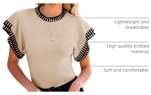 Image of Saodimallsu Womens Short Sleeve Sweater Summer Striped Top Soft Knit Shirts