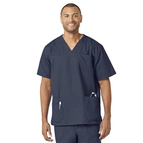 Carhartt Scrubs C15208 Men's Classic Fit Ripstop Bi-Swing 4-Pocket V-Neck Top - X-Large Regular - Navy