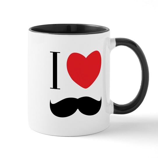 Taza de cerámica CafePress 11 oz I Love Mustache miniatura 1
