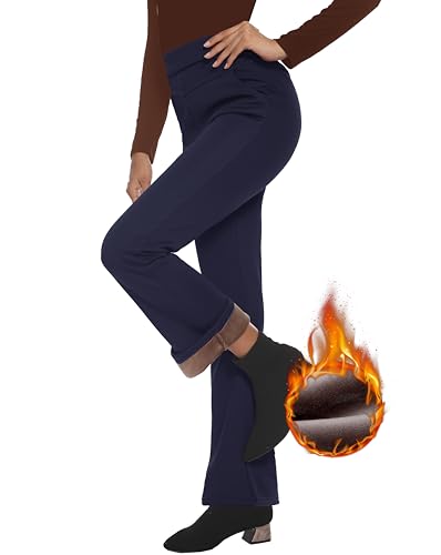Fakanhui Women's Fleece Lined Bootcut Work Pants Winter Warm High Waisted Pull on Flare Business Dress Casual Pants