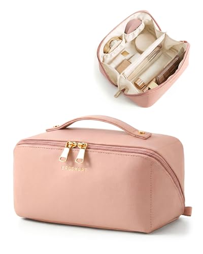 Trousse de toilette grande capacité rose nude en cuir imperméable