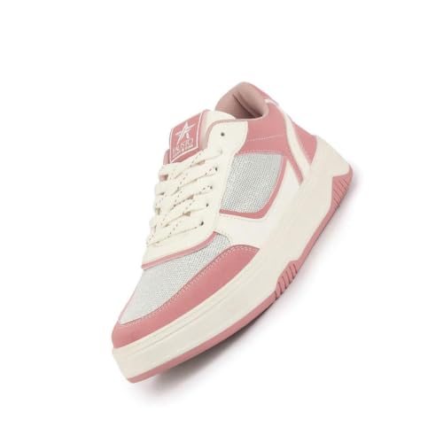 Image of FAUSTO Women Colorblocked Low Top Casual Shoes | Shimmery Lace-up Party Sneakers | Memory Cushioned Insole