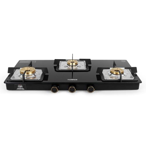 Tower 3 Burner Gas Stove 8mm Glass Black - Image 2