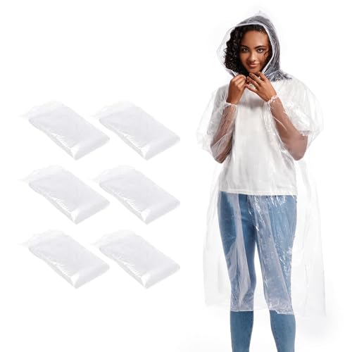 6 Piezas Impermeables Desechables,Ponchos de Lluvia Desechables,Hubasquero Desechable,Chubasqueros Transparentes,Chubasquero Impermeable Desechable,para Senderismo y Ocio al Aire Libre,Unisex