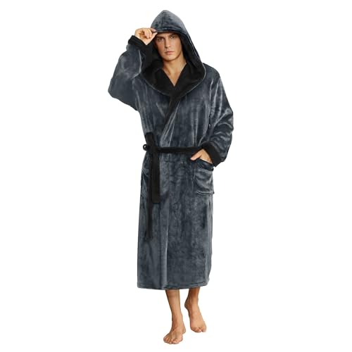 Image of U2SKIIN Mens Hooded Robe, Plush Robes for Men Long Fleece Bathrobe