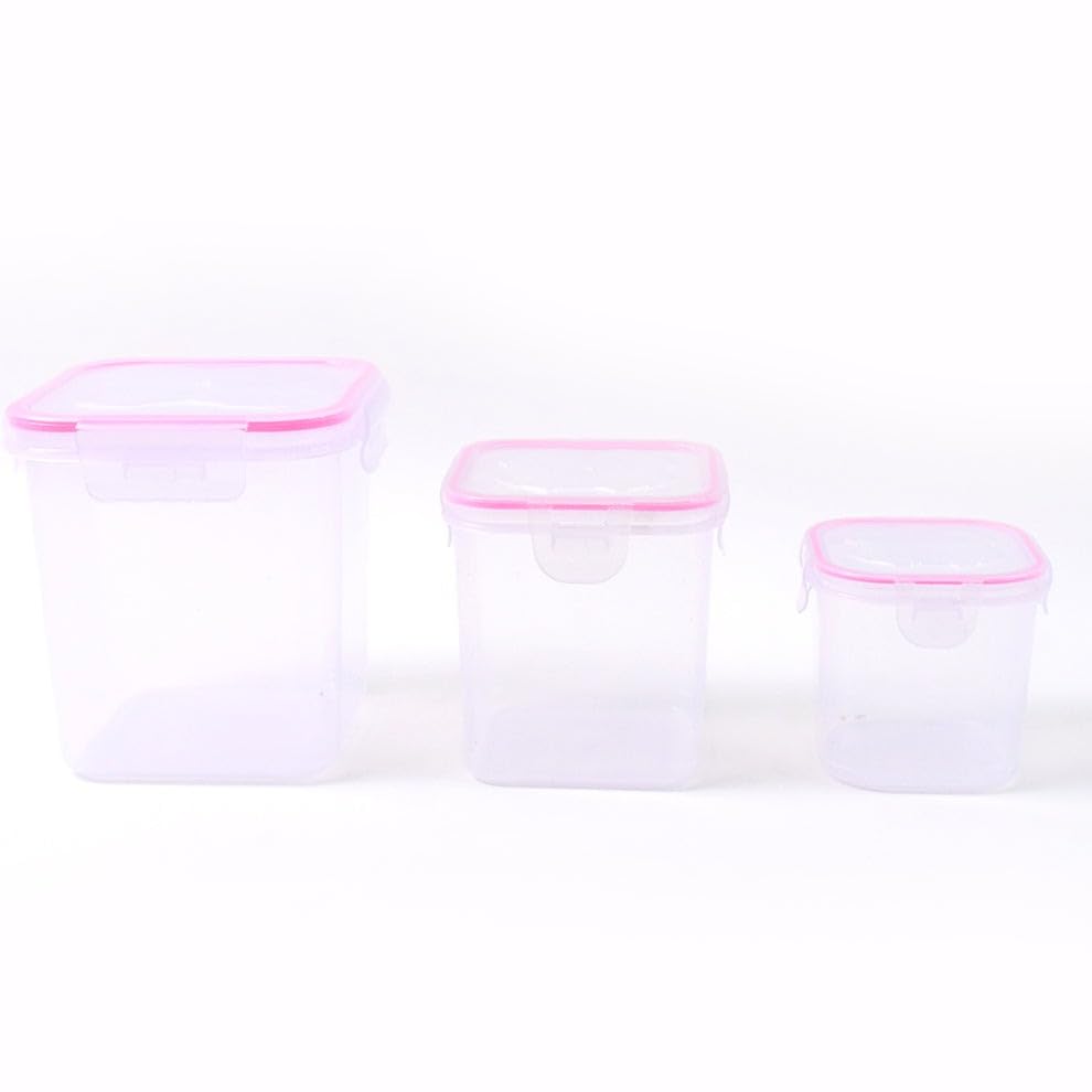 Image of Kitchen Storage Container Set - Food Grade Plastic with Air Seal Lock Lid - Ideal for Grocery, Spices, Dry Fruits - 3-Piece Set (1500ml, 1000ml, 500ml)