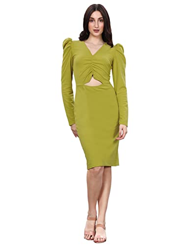 Image of SIRIL Western Dress | Lycra Solid Dress for Women | One Piece Dress for Women (275TK7014-M Pine Green)