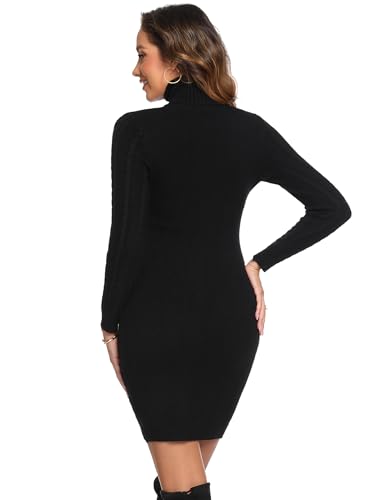 Aottori-Vestido-de-Punto-Mujer-Vestido-Invierno-Cuello-Alto-Vestido-Jersey-Mujers-Manga-Larga-Elegante-Mini-Knitted-Jerseys-Vestido-Fiesta-Casual-para-Otono-Invierno-Negro-XL