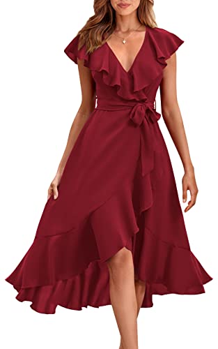 Image of PRETTYGARDEN Women's 2023 Summer Wrap Maxi Dress Casual Boho Deep V Neck Short Sleeve Ruffle Hem Split Beach Long Dresses