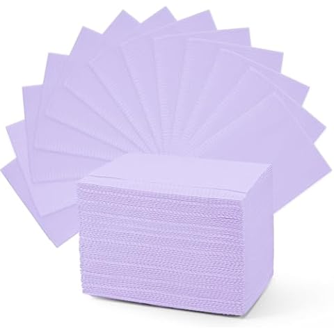 Amira Beauty Disposable Dental Bibs 13" X 18" 3 ply Waterproof Tattoo Bib Sheet for Piercing, Tattoo Table Station, Nail Techs, Dentists, Professionals (Purple) (50 Pack) Cover
