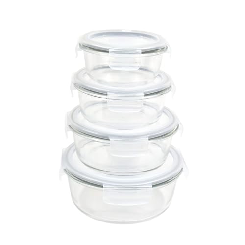 Image of Signoraware Safe N Store Glass Round Container | Airtight & Leakproof Locking Lid | Durable | Microwave Safe | Ideal For Kitchen Storage & Lunch Boxes (400ml+620ml+950ml+1.3Ltr | Set of 4 | Clear)
