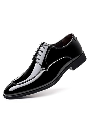 Men's Fashion Square Toe Faux Patent Leather Tuxedo Dress Shoes Formal Business Oxford Weddings Prom