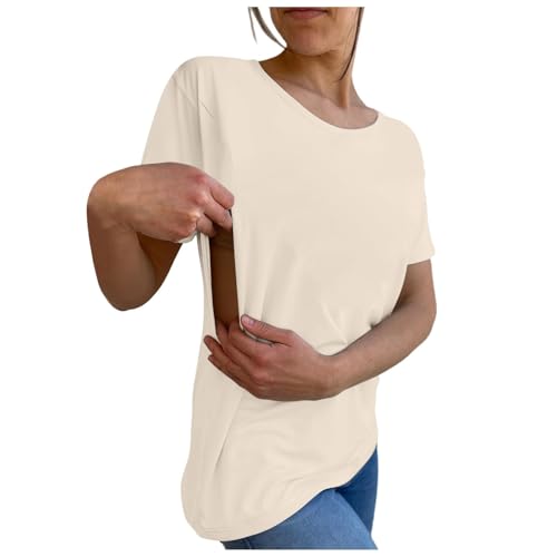 Image of Women Maternity Nursing Shirt Funny Mama Shirt Cute Zip Maternity Breastfeeding Nursing Tops Short Sleeve Pregnancy Clothes Maternity Nursing Tops & Tees Todays Daily Deals Beige