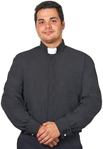 Men's Tab Collar Clergy Shirt Long Sleeves (19-19 1/2 (34-35), Black)