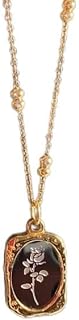 Vintage Gold Rose Flower Pendant Necklace for Women Stainless Steel with Metal Tulip Chain Jewelry Gift