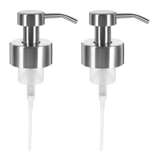 2pcs Foam Dispenser Pump Replacement Stainless Steel Liquid Soap Dispenser Head Shampoo Bottle Pump,Suitable About 44mm/1.73” Wide Rim Threaded Bottle Neck, for Toilet Shower (Silver)