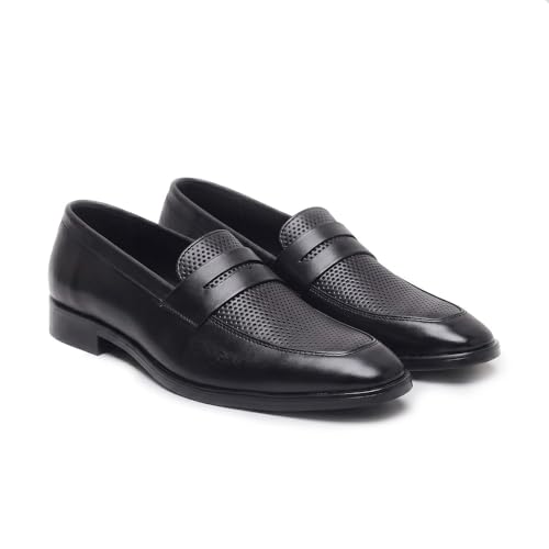 Image of HAYES LONDON Penny Loafers for Men | Genuine Leather Slip-on Shoes | Formal & Casual Comfort Footwear