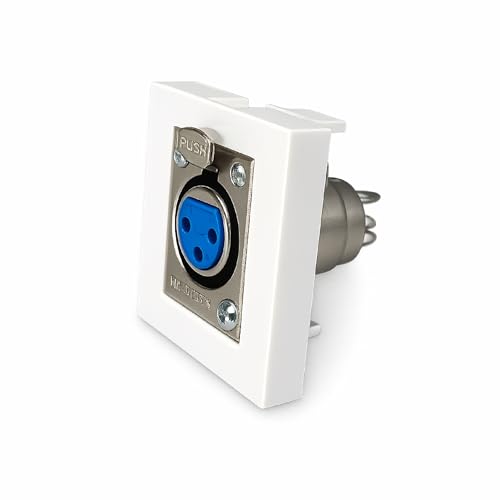 Image of MX 3-Pin Female XLR Wall Plate Connector, 45x45 mm Modular Audio Socket, 2-Module White Faceplate for Microphone & Professional Sound Installations