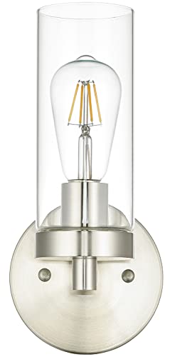 Image of 1-Light Wall Sconce Hardwired Brushed Nickel Bathroom Vanity Light Fixtures Over Mirror, Brushed Nickel Indoor Sconces Vanity Wall Lights for Bathroom Bedroom Living Room Hallway